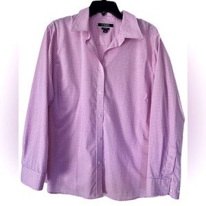 Women’s button down dress shirt. CHAPS pink gingham check, 2X, no iron